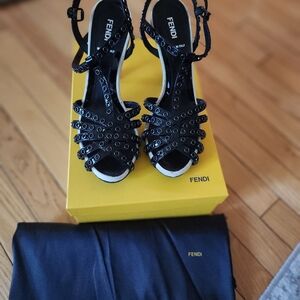 Fendi Women's Black Eyelet Sandals